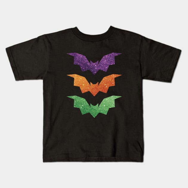 3 Halloween Glitter Bats Kids T-Shirt by VicEllisArt